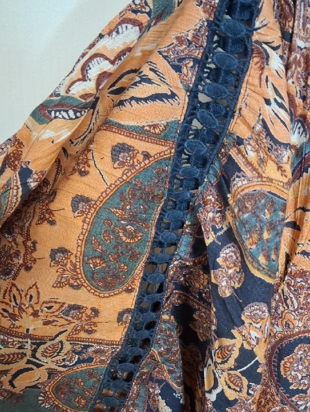 Angie Mustard and Black Patchwork Boho Wide-Leg Pants - Picture 5 of 7